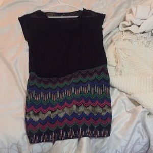 AQUA black chiffon top sequin bottom dresss SZ M